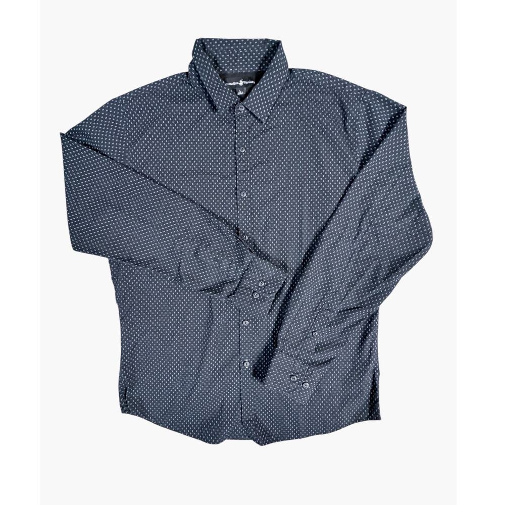 Beverly Hills Polo Club Men’s L Black Blue Geometric Print Button Up Shirt
